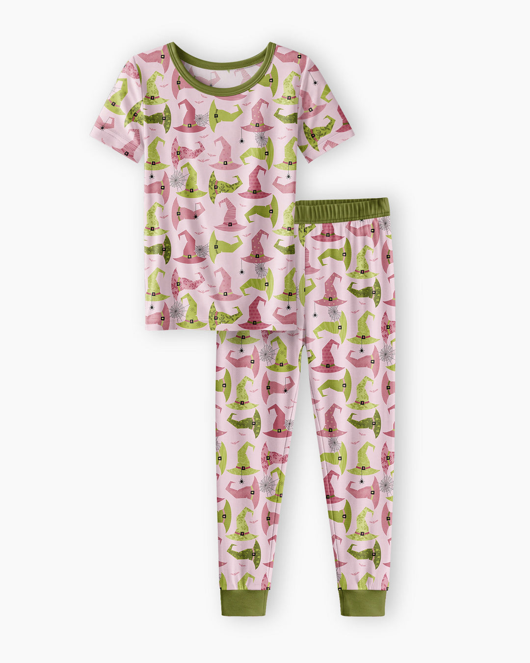 Pink Witch Hat Halloween Bamboo Two Piece Short Sleeve Pajama Set