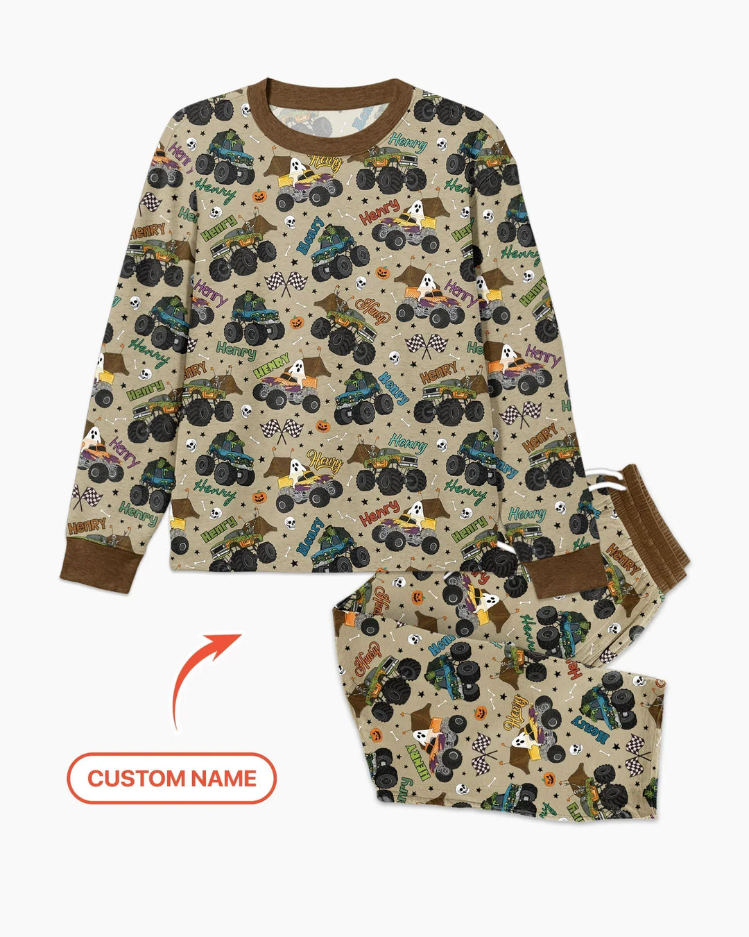 Custom Name Halloween Creepy Crusher Family Matching Bamboo Men's Pajama Set