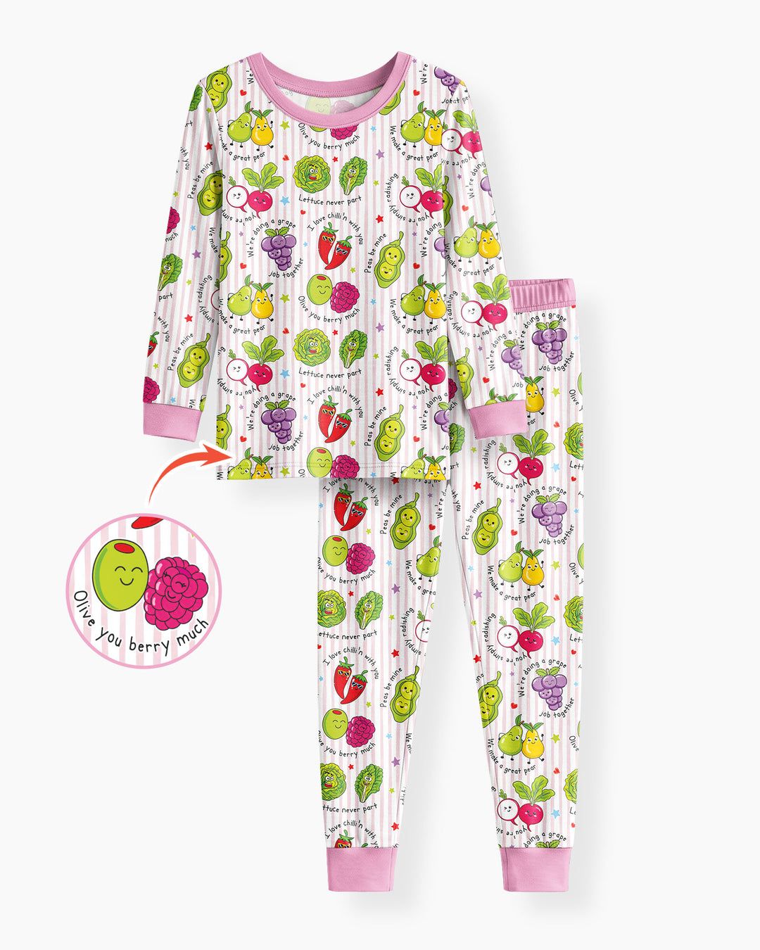 Fruits And Vegetables Love Puns Bamboo Two Piece Long Sleeve Pajama Set