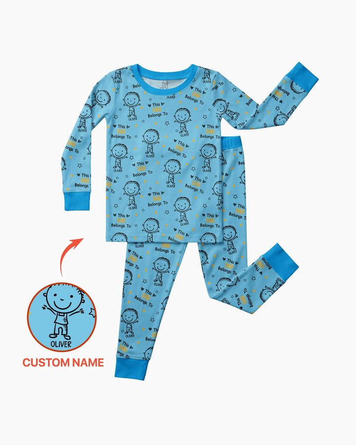 Custom Name This Dad Belongs To Doodle Bamboo Two Piece Long Sleeve Pajama Set