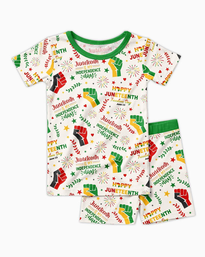 Happy Juneteenth Freedom Day Bamboo Two Piece Short Sleeve Shorts Pajama Set