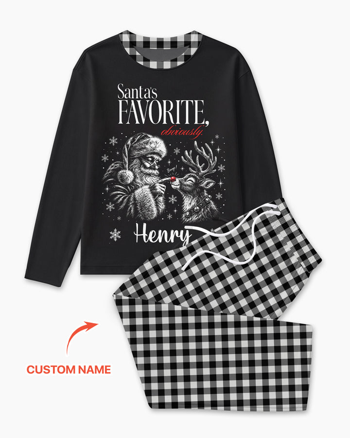 Custom Name Santa's Favorite Buffalo Plaid Bamboo Men's Pajama Set
