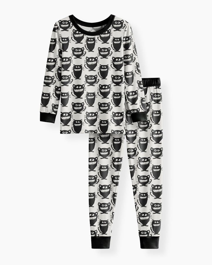 Halloween Monster Cats Bamboo Two Piece Long Sleeve Pajama Set