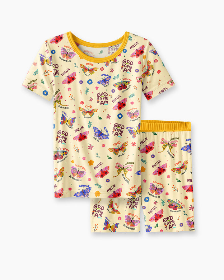 Custom Name God says I am Butterfly Bamboo Two Piece Short Sleeve Shorts Pyjamas Set