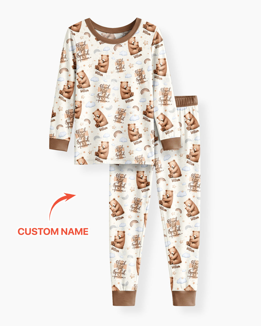 Custom Name Blessed By God Spoiled By Grandma Bamboo Two Piece Long Sleeve Pajama Set
