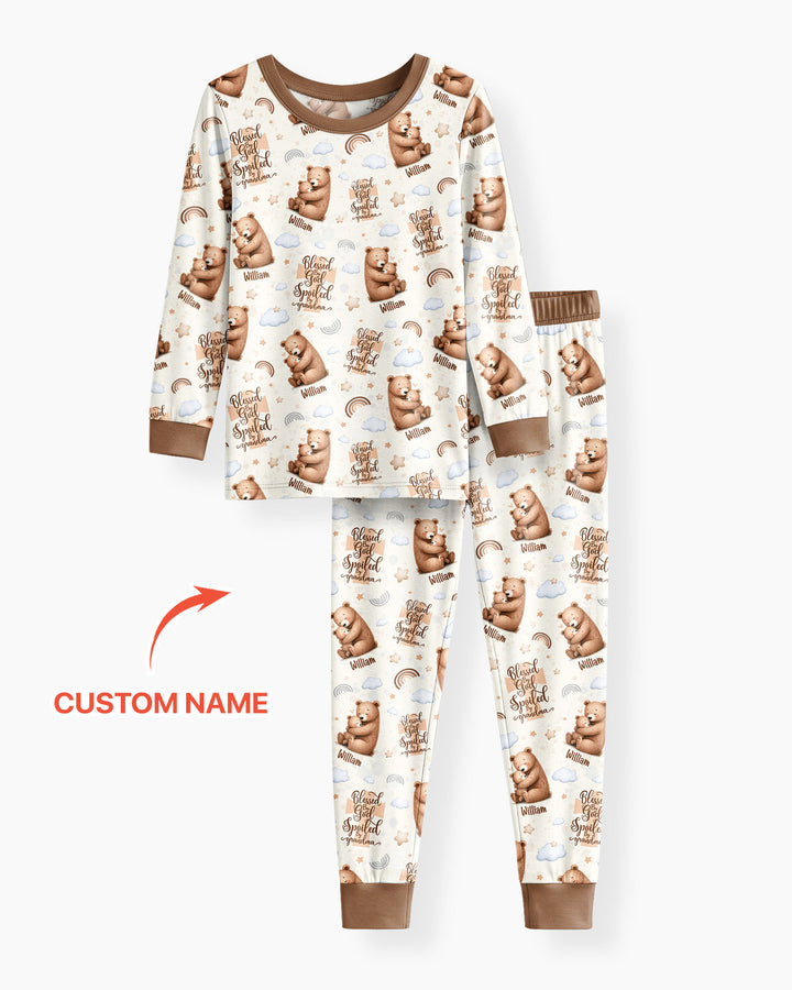 Custom Name Blessed By God Spoiled By Grandma Bamboo Two Piece Long Sleeve Pajama Set