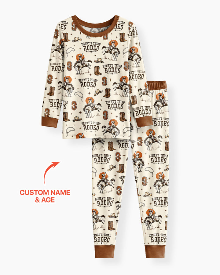 Custom Name Birthday Rodeo Bamboo Two Piece Long Sleeve Pajama Set