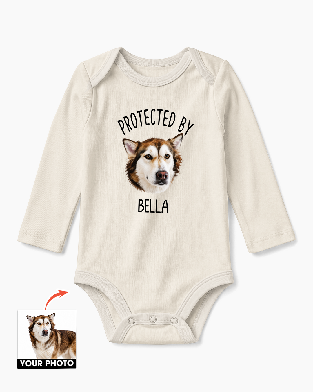 Custom Art Illustration Protected by Pet Portrait Baby Bodysuit: Personalized Dog & Cat Onesie