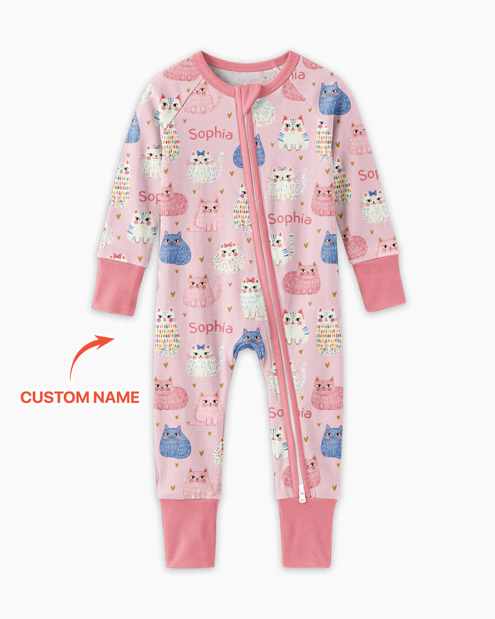 Custom Name Cute Pastel Cat Bamboo Convertible Zippy