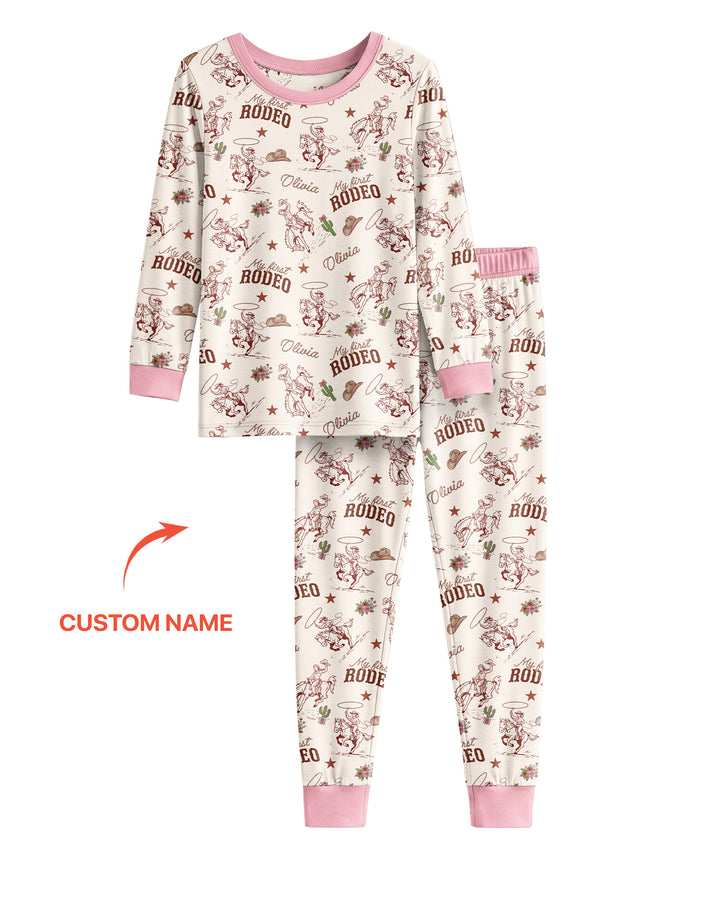 Custom Name First Rodeo Family Matching Bamboo Two Piece Long Sleeve Pajama Set