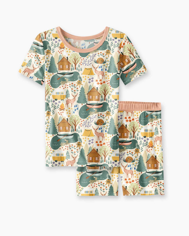 Lake View Camping Bamboo Two Piece Short Sleeve Shorts Pajama Set