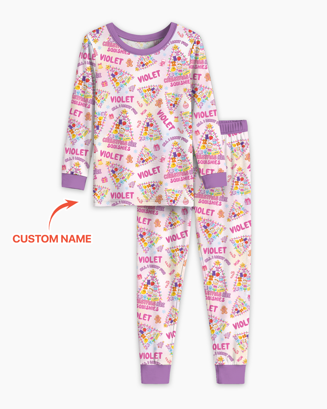 Custom Name All I Want For Christmas Are Squishies Bamboo Two Piece Long Sleeve Pajama Set