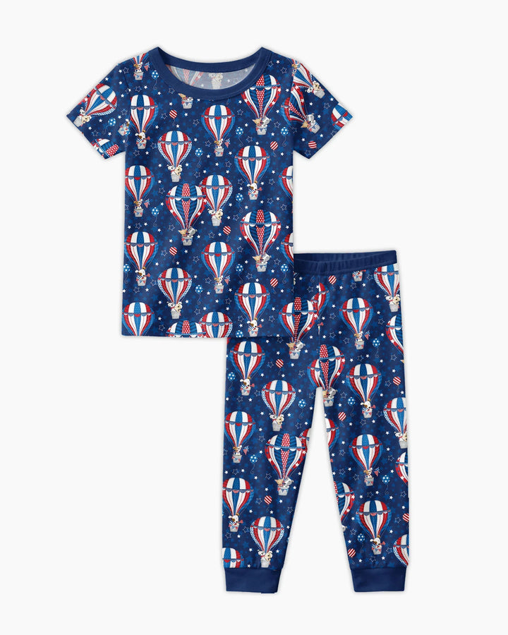 Patriotic Pups in Hot Air Balloons Family Matching Bamboo Two Piece Short Sleeve Pajama y)