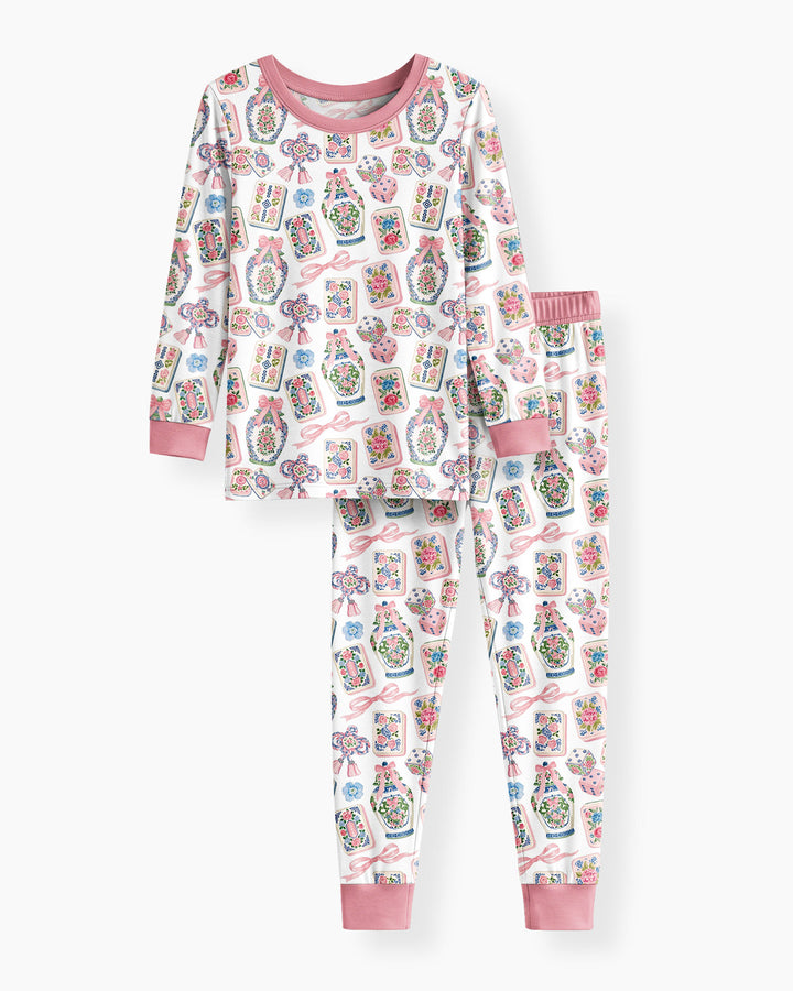 Chinoiserie Mahjong Mommy & Me Matching Bamboo Two Piece Long Sleeve Pajama Set