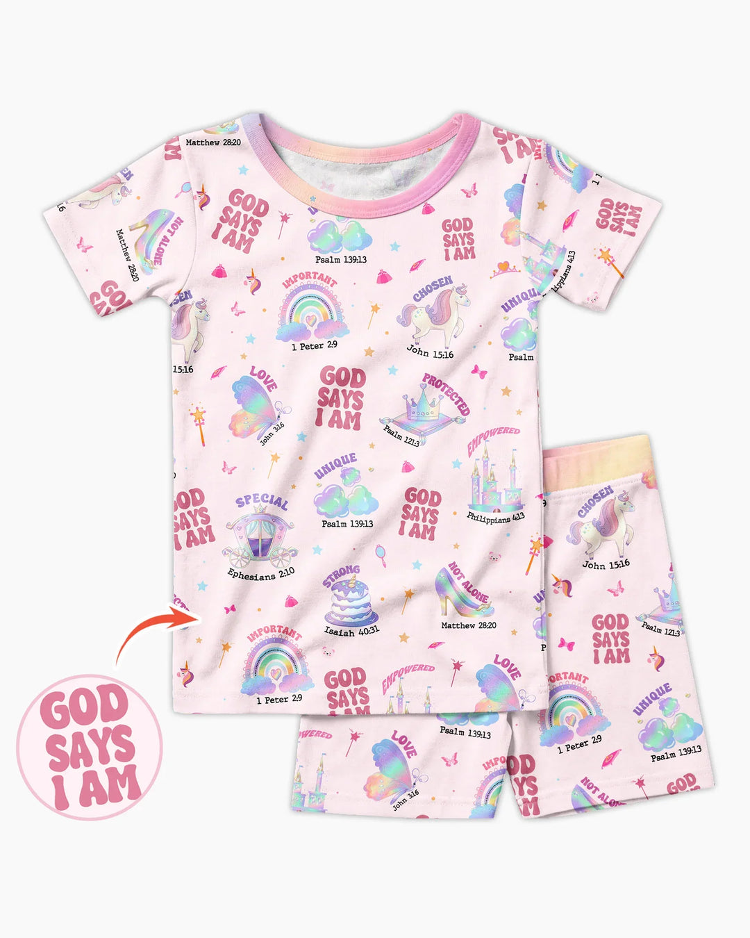 God Says I Am Girl Bamboo Two Piece Short Sleeve Shorts Pajama Set