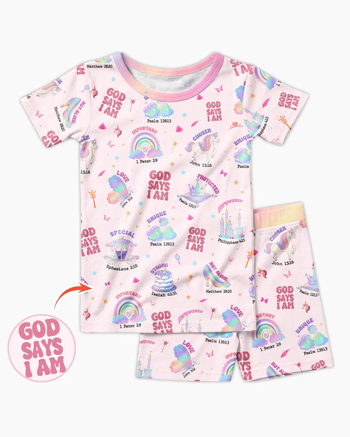 God Says I Am Girl Bamboo Two Piece Short Sleeve Shorts Pajama Set