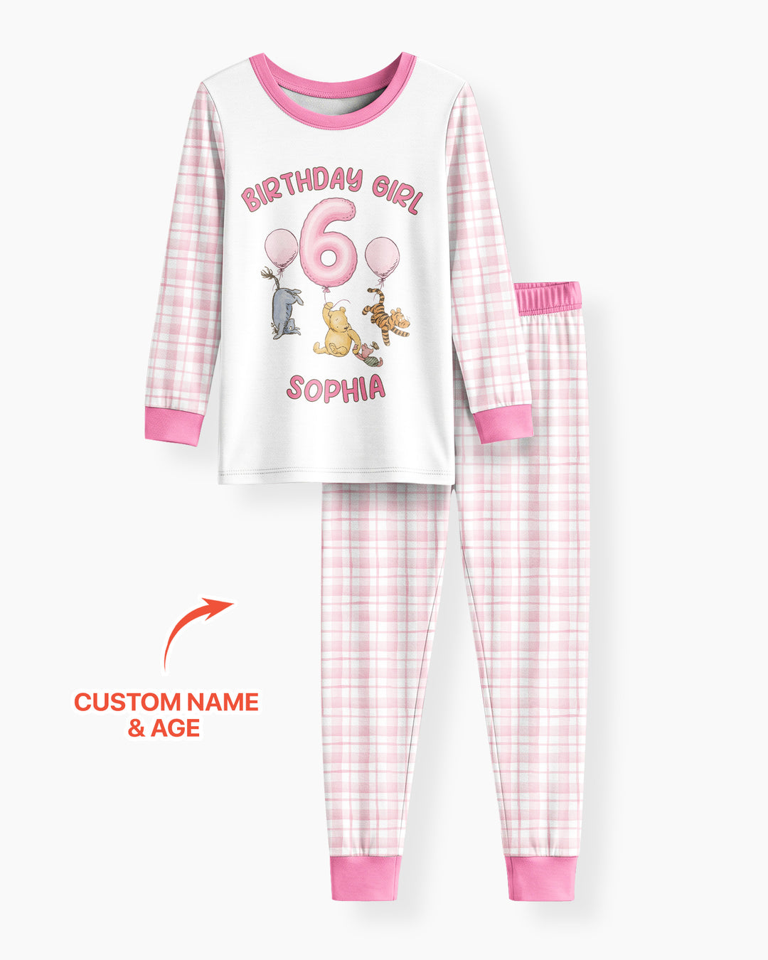 Little Bear Birthday Custom Name And Age Balloon Bamboo Two Piece Long Sleeve Pajama Set
