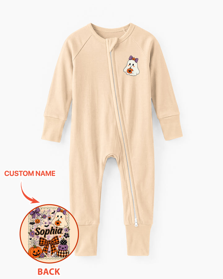 Custom Name Cute Ghost Pumpkin Spooky Season Bamboo Convertible Zippy