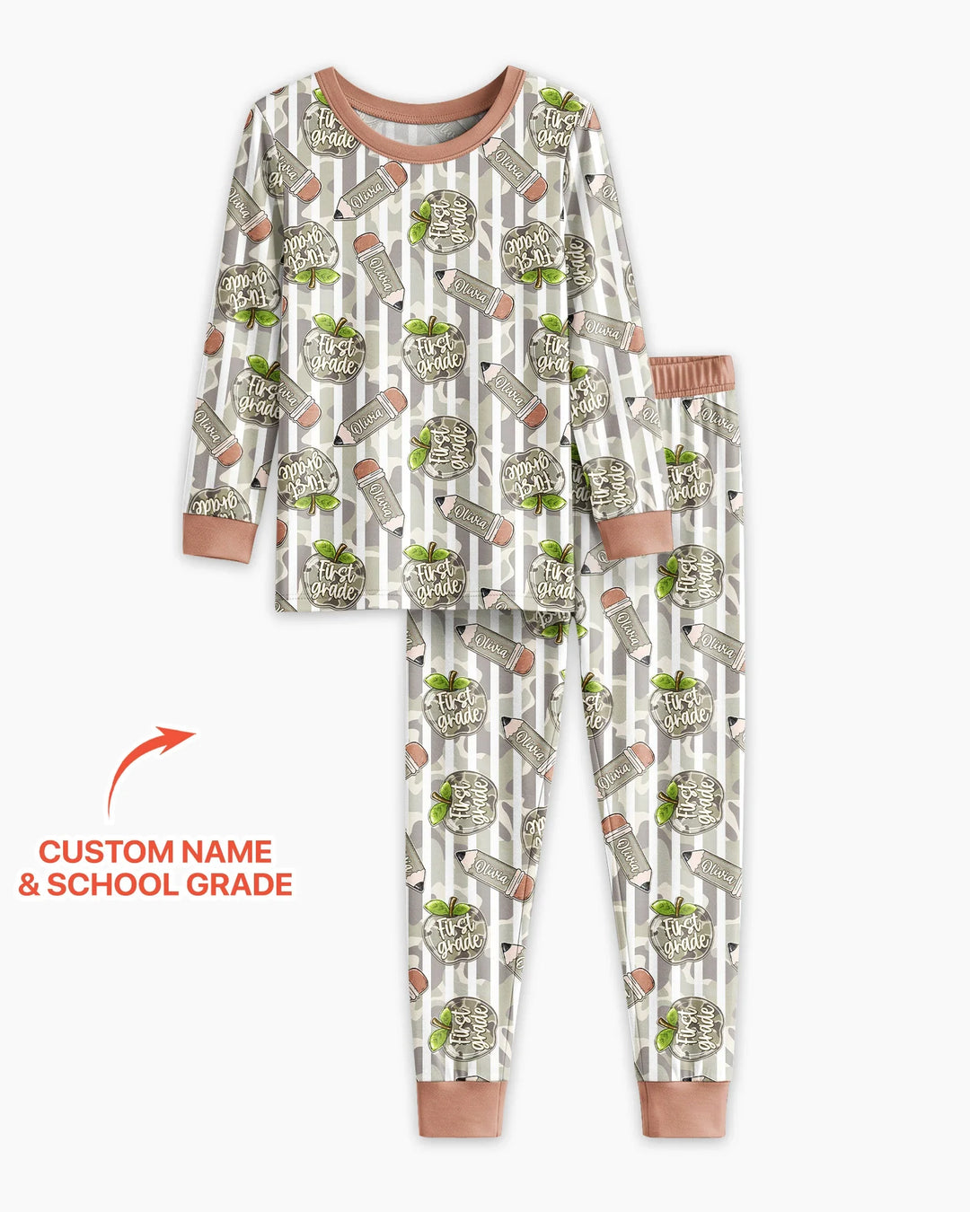 Custom Name Camo Apple Days Bamboo Two Piece Long Sleeve Pajama Set