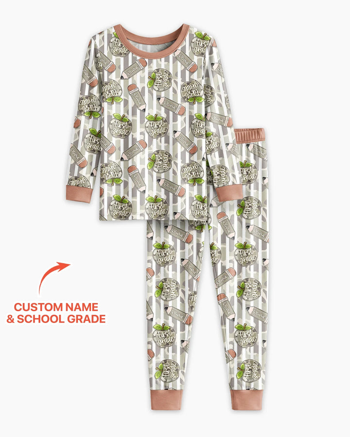 Custom Name Camo Apple Days Bamboo Two Piece Long Sleeve Pajama Set