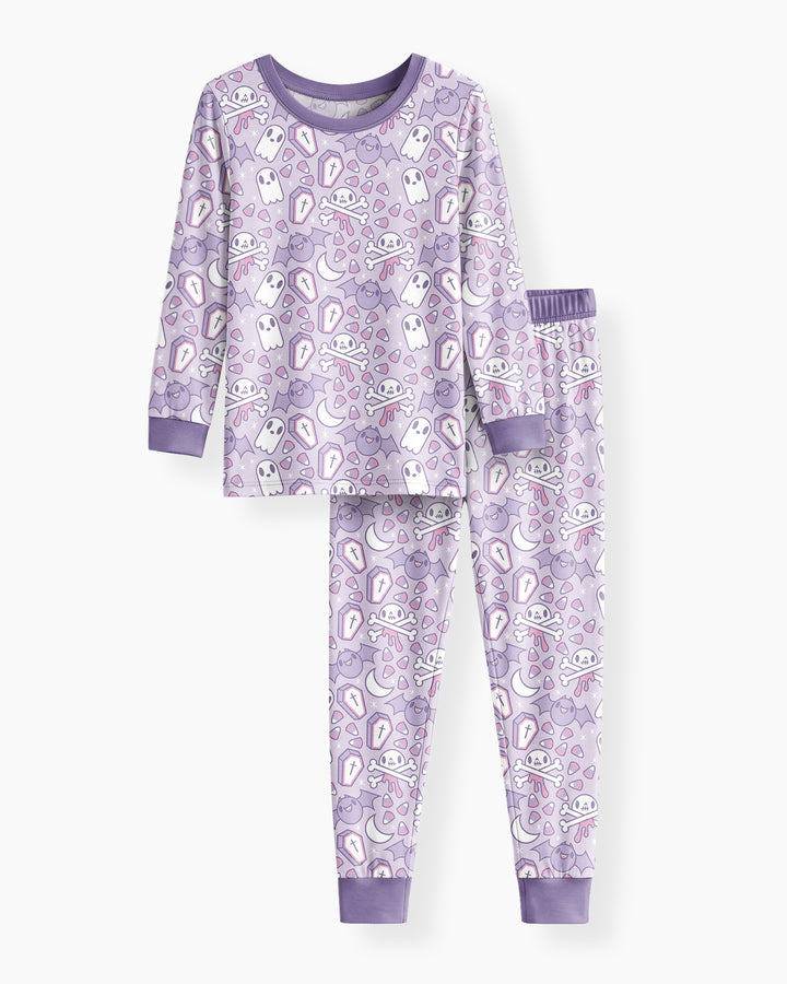 Cute Ghost Halloween Pastel Purple Spooky Bamboo Two Piece Long Sleeve Pajama Set