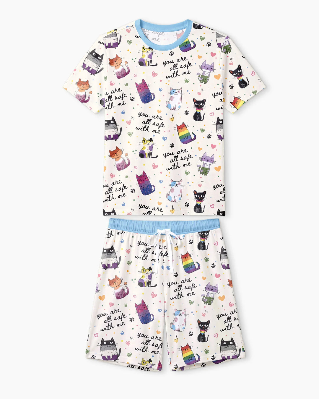 Loved & Safe Kitties Family Matching Bamboo Men Short Sleeve Short Pajama Set
