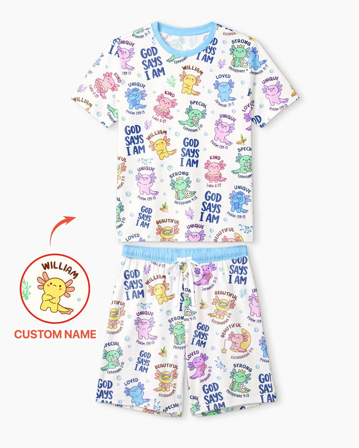 Axolotl God Says I Am Custom Name Bamboo Men Short Sleeve Short Pajama Set