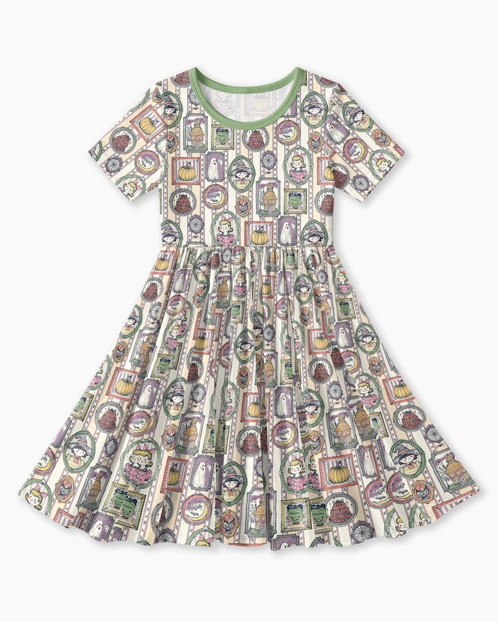 Vintage Halloween Ghost Pumpkin Portraits Bamboo Twirl Dress