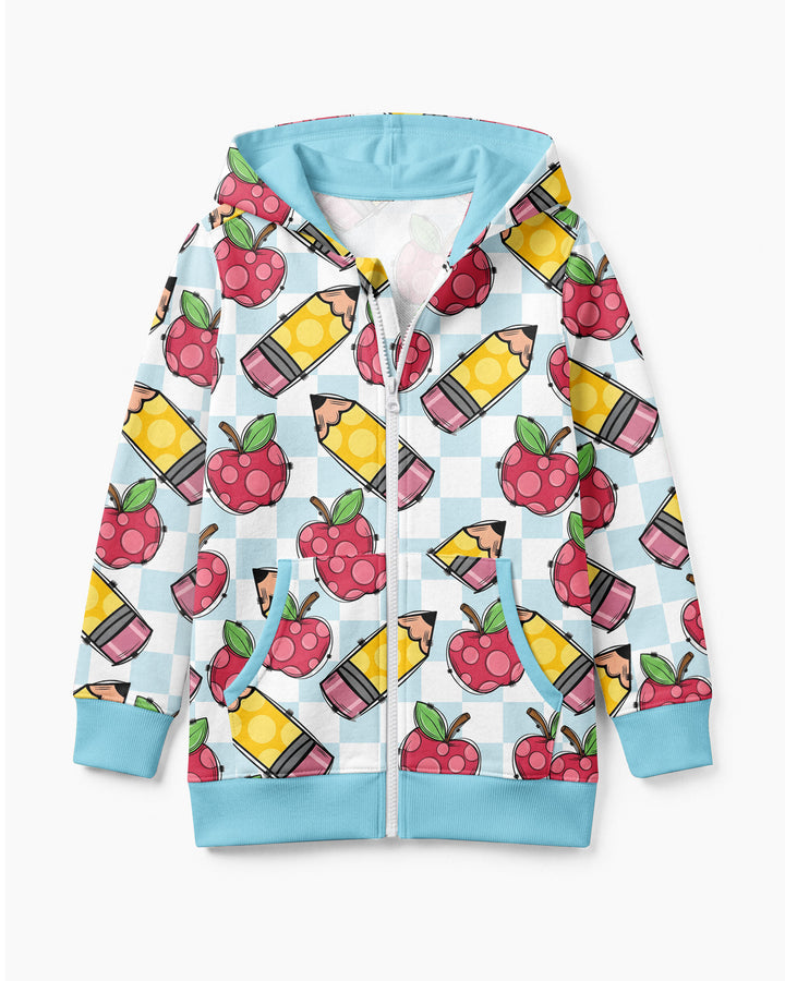 Checkered Apple Scribbles Bamboo Zip Hoodie