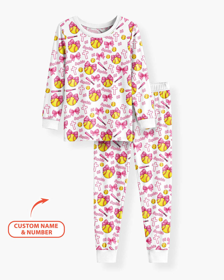Custom Name Softball Cuties Bamboo Two Piece Long Sleeve Pajama Set