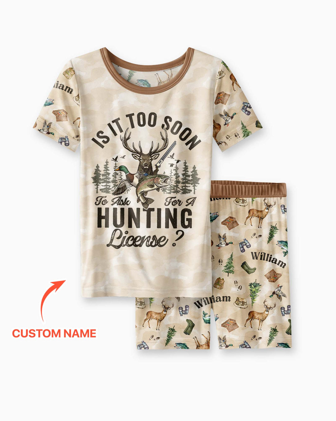 Personalized Funny Hunting Bamboo Two Piece Short Sleeve Shorts Pajama Set