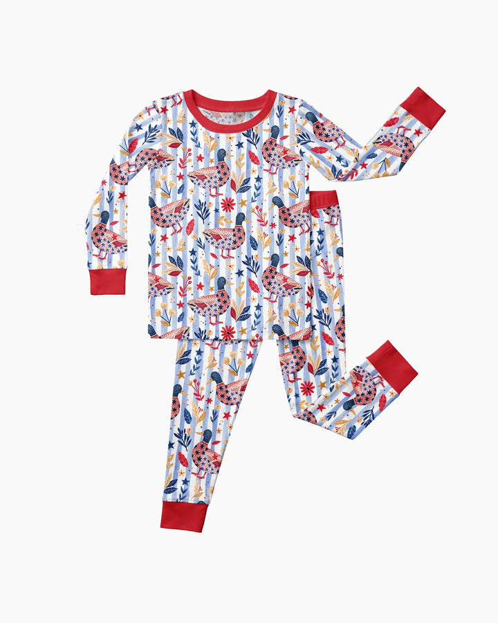 Patriotic Mallard Duck Bamboo Two Piece Long Sleeve Pajama Set