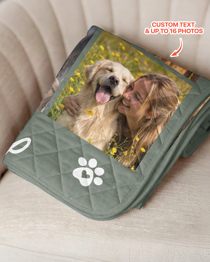 Custom Pet Photo Collage Bamboo Quilt Blanket