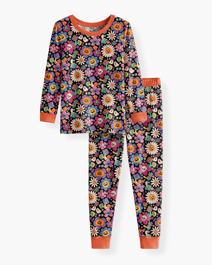 Halloween Flowers Bamboo Two Piece Long Sleeve Pajama Set