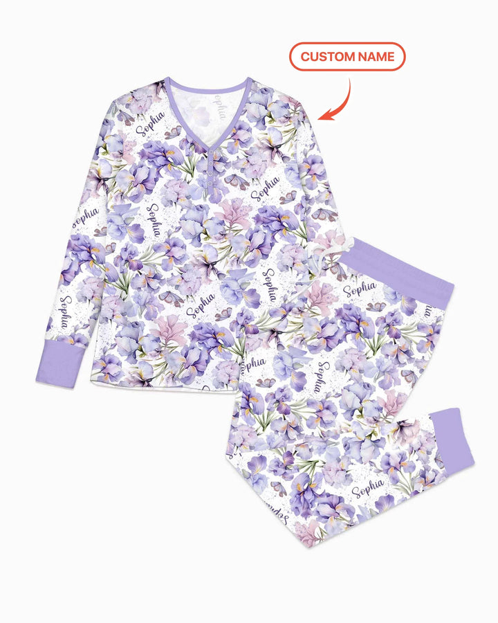 Custom Name Birth Month Flowers Bamboo Women Pajama Set