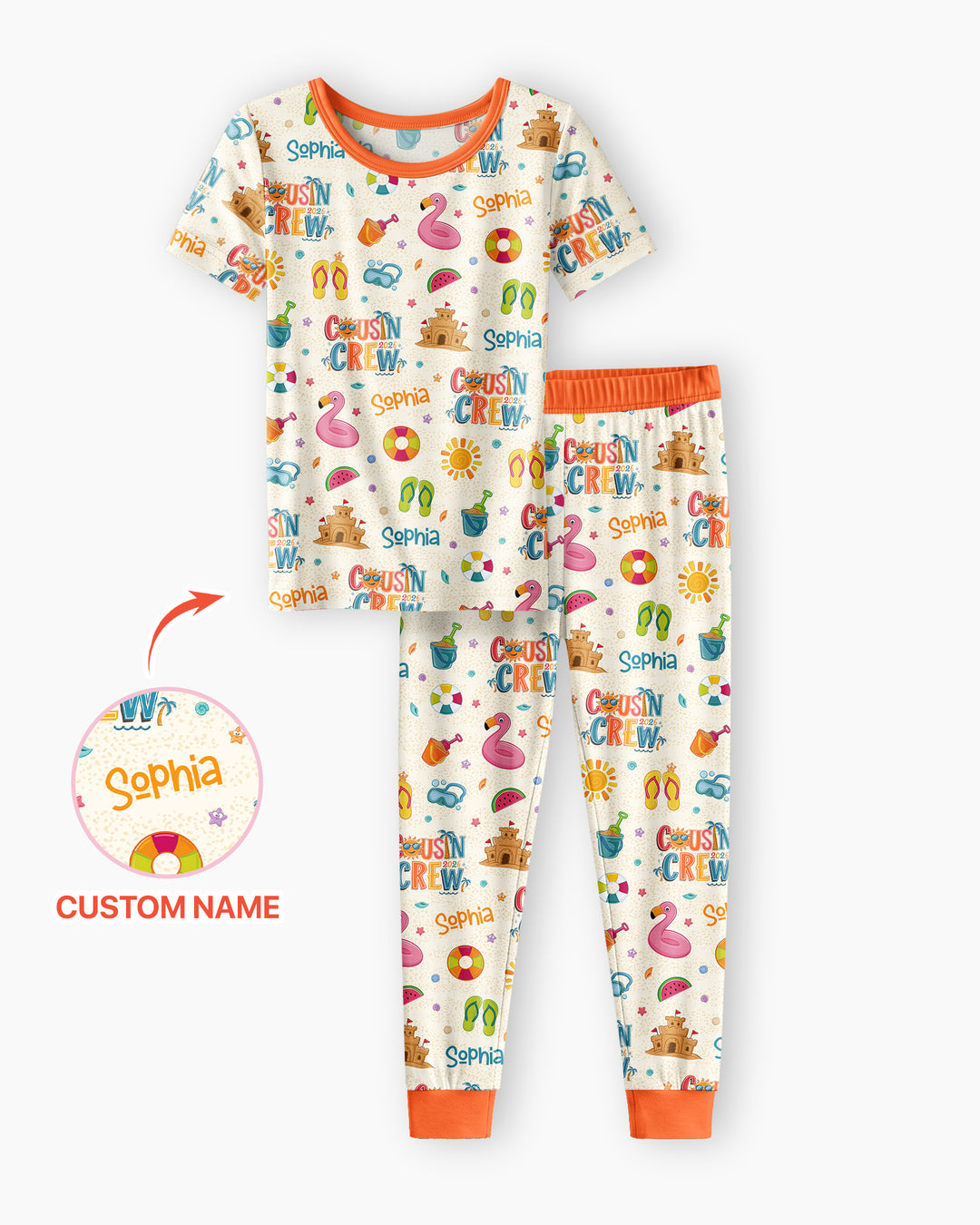 Custom Name Summer 2026 Cousin Crew Bamboo Two Piece Short Sleeve Pajama Set