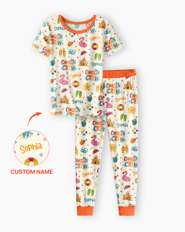 Custom Name Summer 2026 Cousin Crew Bamboo Two Piece Short Sleeve Pajama Set