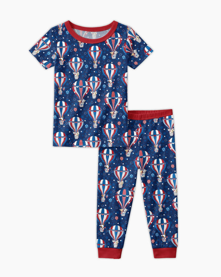 Patriotic Pups in Hot Air Balloons Family Matching Bamboo Two Piece Short Sleeve Pajama y)