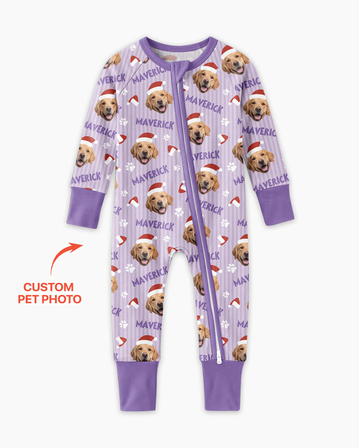 Custom Pet Photo Christmas Paws Stripe Bamboo Convertible Zippy