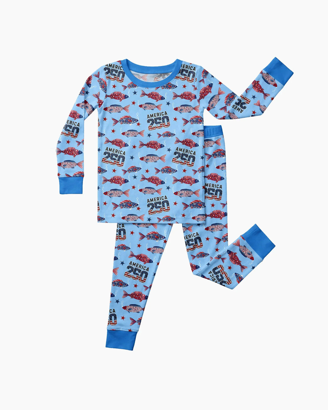 Stars and Stripes Fish Bamboo Two Piece Long Sleeve Pajama Set