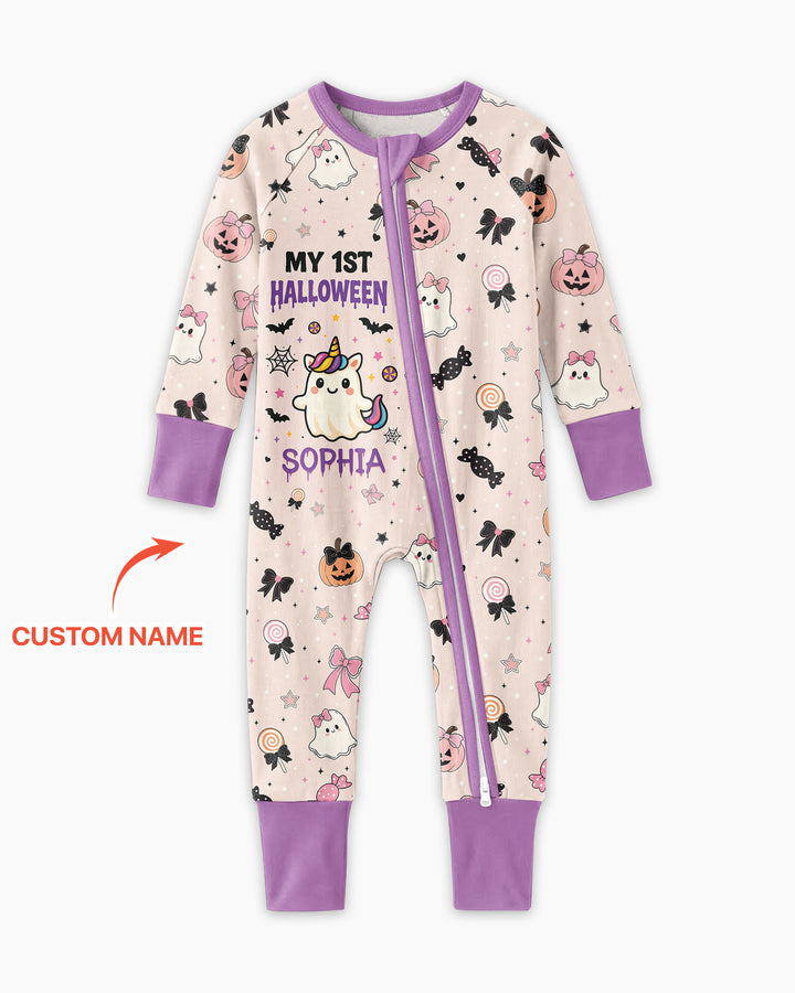 Custom Name Cute Ghost My First Halloween  Bamboo Convertible Zippy