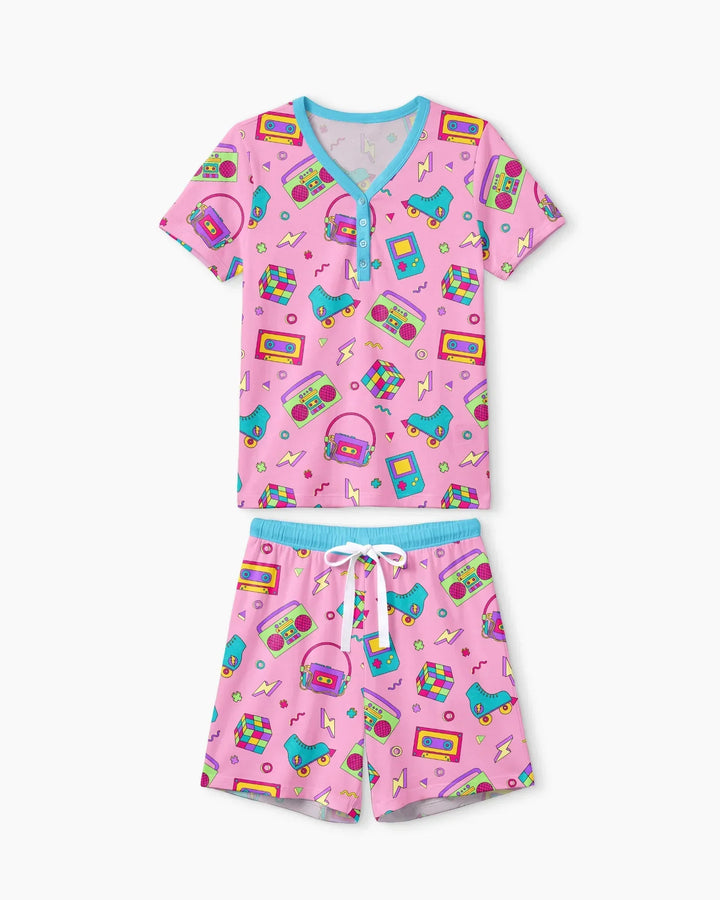 80s Retro Neon Bamboo Women Short Sleeve Short Pajama Set