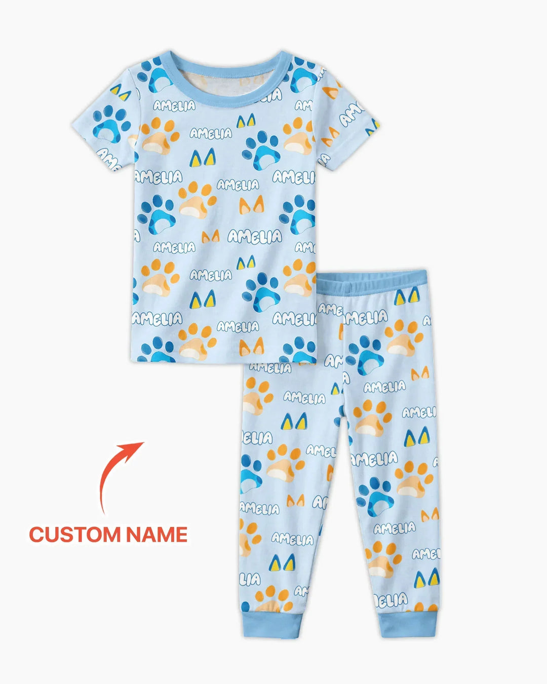 Custom Name Favourite Blue Dog Family Matching Bamboo Two Piece Short Sleeve Pajama Set