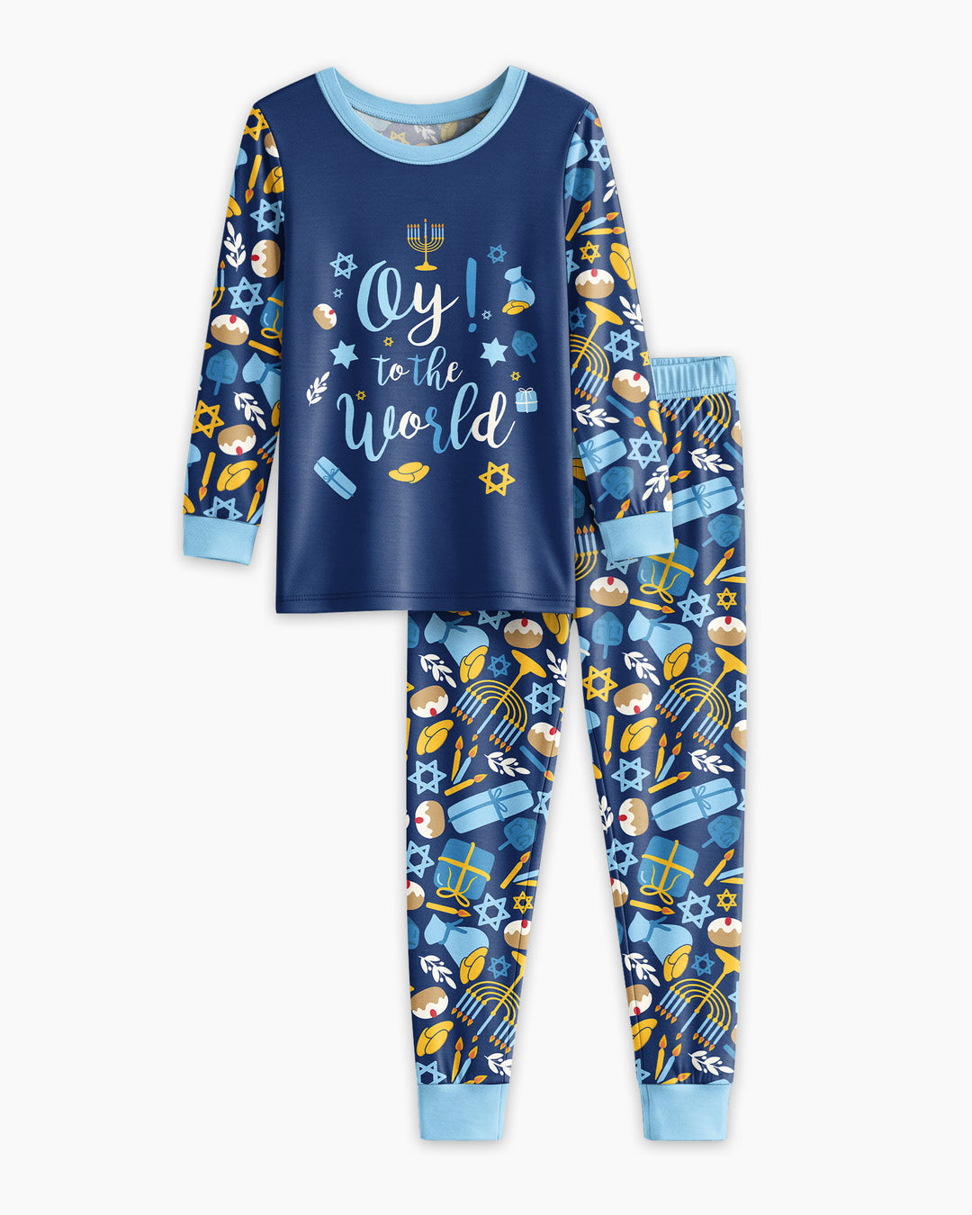 Oy to the World Hanukkah Bamboo Two Piece Long Sleeve Pajama Set