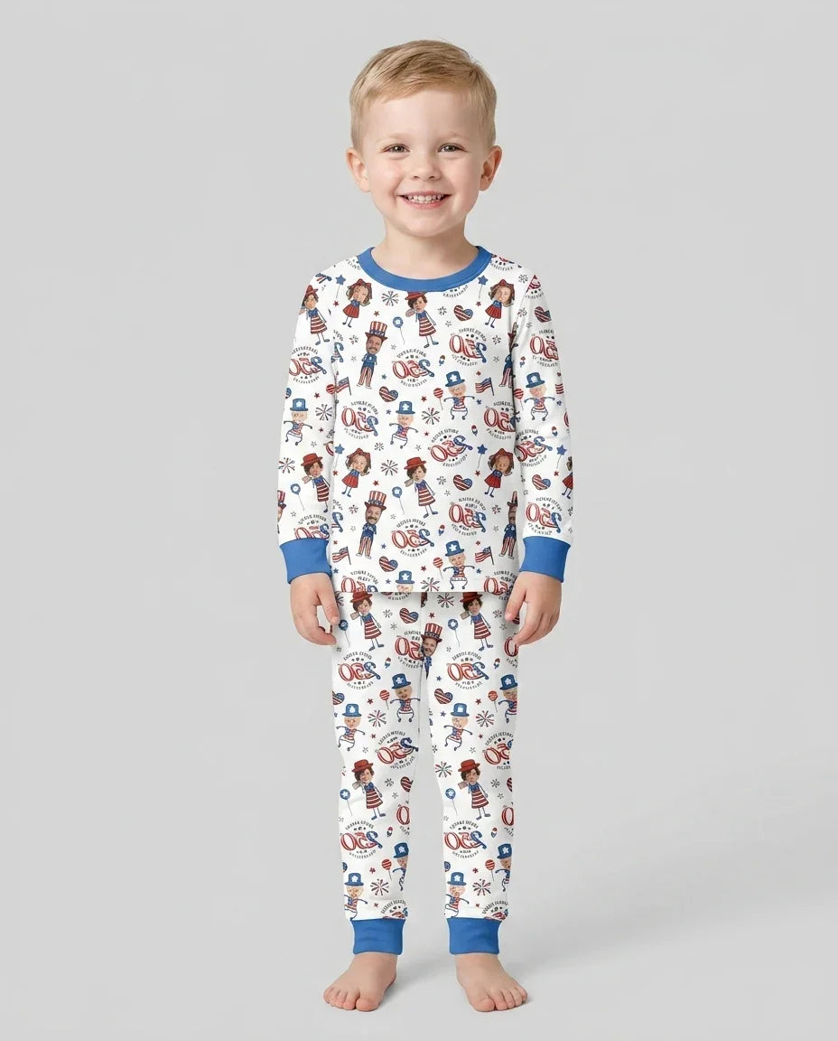 Custom Photo Smith Family Celebration Bamboo Two Piece Long Sleeve Pajama Set