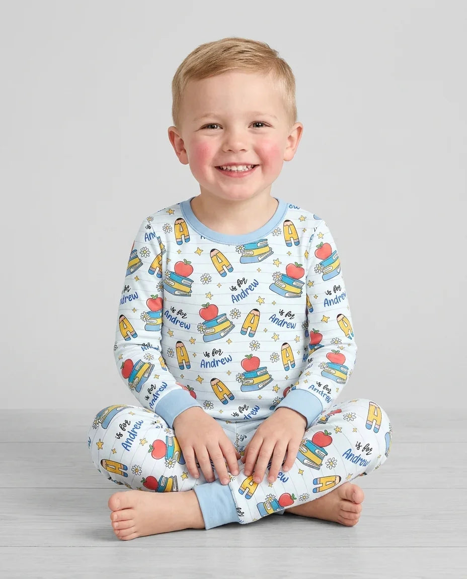 First Day of School Bamboo Two Piece Long Sleeve Pajama Set