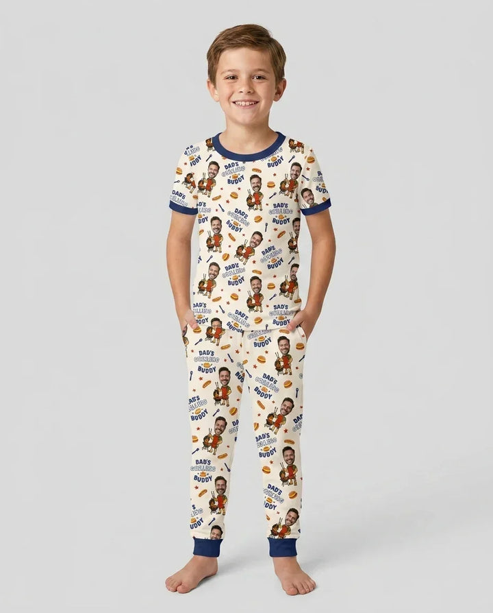 Custom Photo Dad's Grilling Buddy Family Matching Bamboo Two Piece Short Sleeve Pajama Set