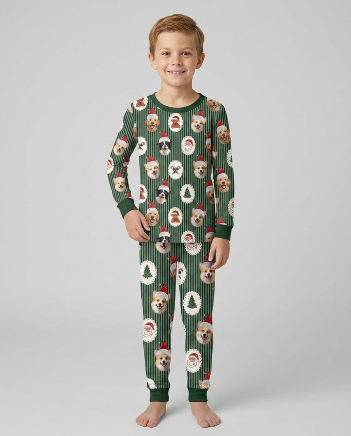 Custom Pet Face Christmas Cameo Bamboo Two Piece Long Sleeve Pajama Set