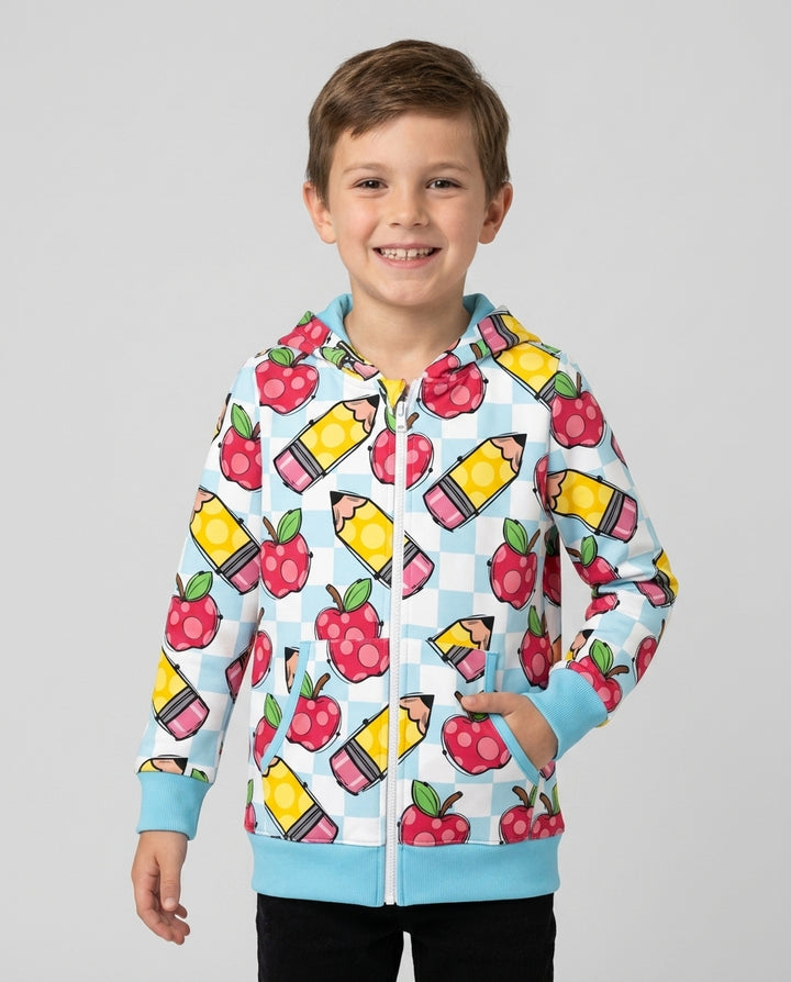 Checkered Apple Scribbles Bamboo Zip Hoodie