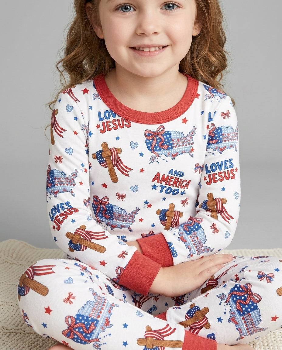 Loves Jesus And America Too Bamboo Two Piece Long Sleeve Pajama Set